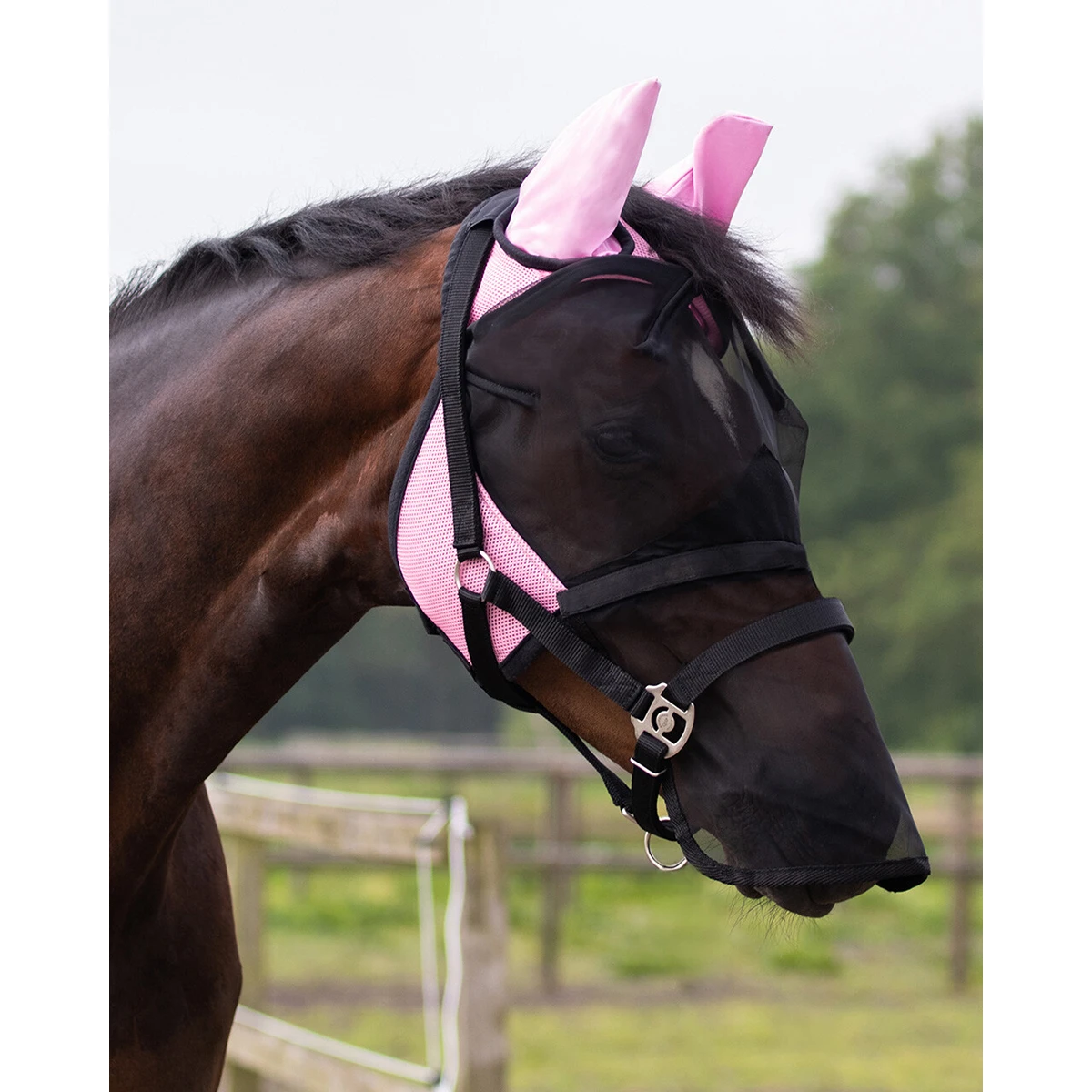 Vliegenmasker QHP Met Afneembare Neusflap Roze 3 Vliegenmasker QHP Met Afneembare Neusflap Roze